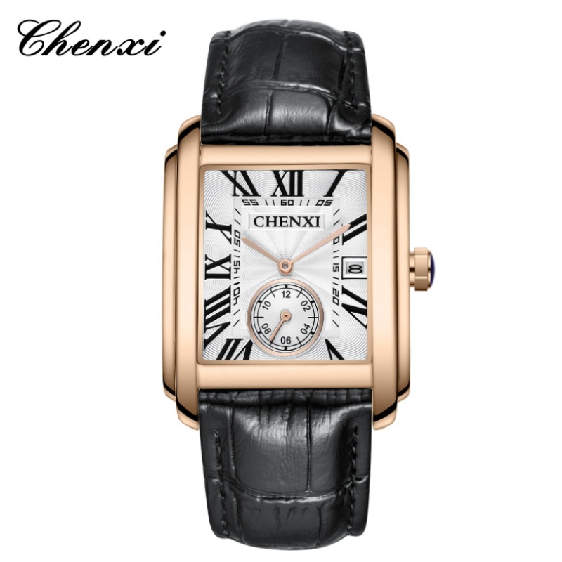 Luxury Watch Exhibition - CHENXI 남성용 클래식 스퀘어 브라운 가죽