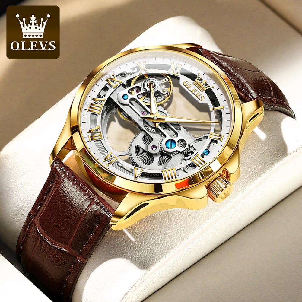 OLEVS 남성용 자동 기계식 손목시계, 스켈레톤 디자 - Luxury Watch Logo 리뷰 및 가격