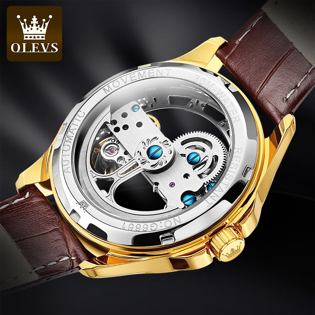 OLEVS 남성용 자동 기계식 손목시계, 스켈레톤 디자 - Luxury Watch Logo 리뷰 및 가격