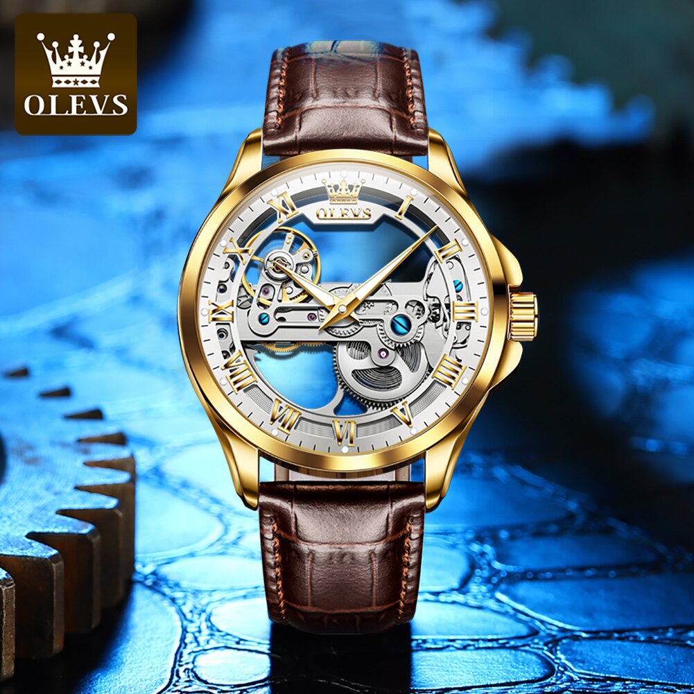 OLEVS 남성용 자동 기계식 손목시계, 스켈레톤 디자 - Luxury Watch Logo 리뷰 및 가격
