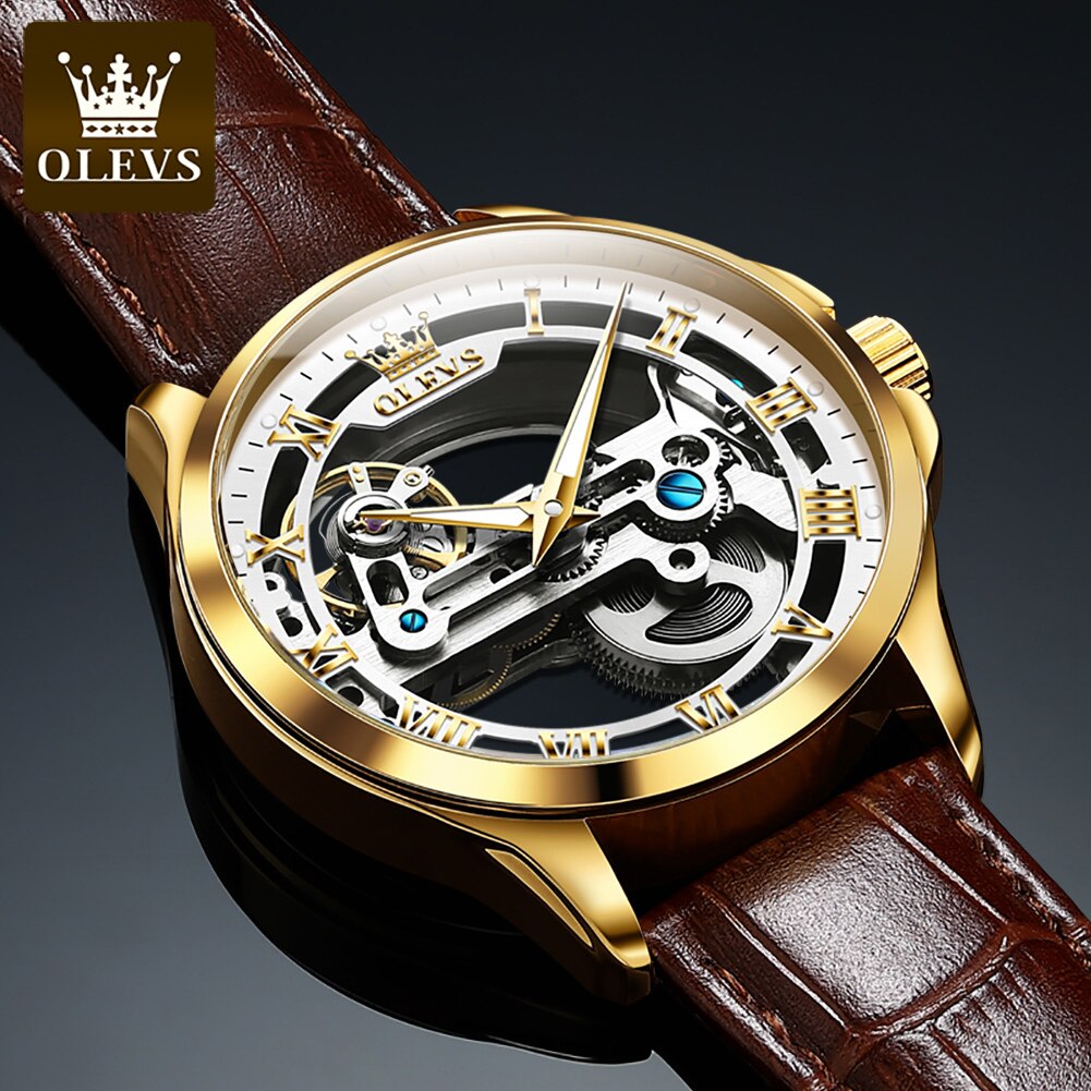 OLEVS 남성용 자동 기계식 손목시계, 스켈레톤 디자 - Luxury Watch Logo 리뷰 및 가격
