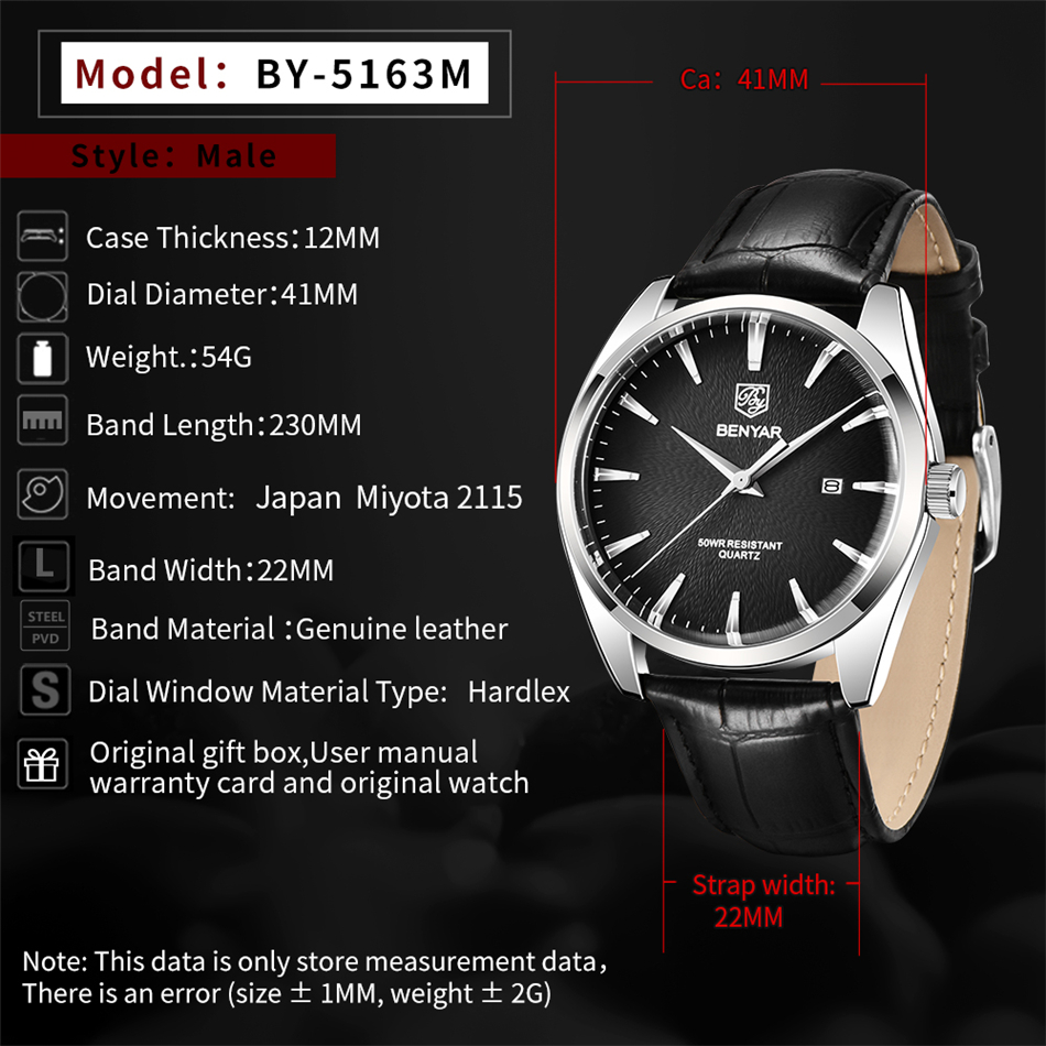 베냐르 5163 최고급 명품 밀리터리 손목시계 가죽 쿼 - Luxury Watch Holder For Men 리뷰 및 가격