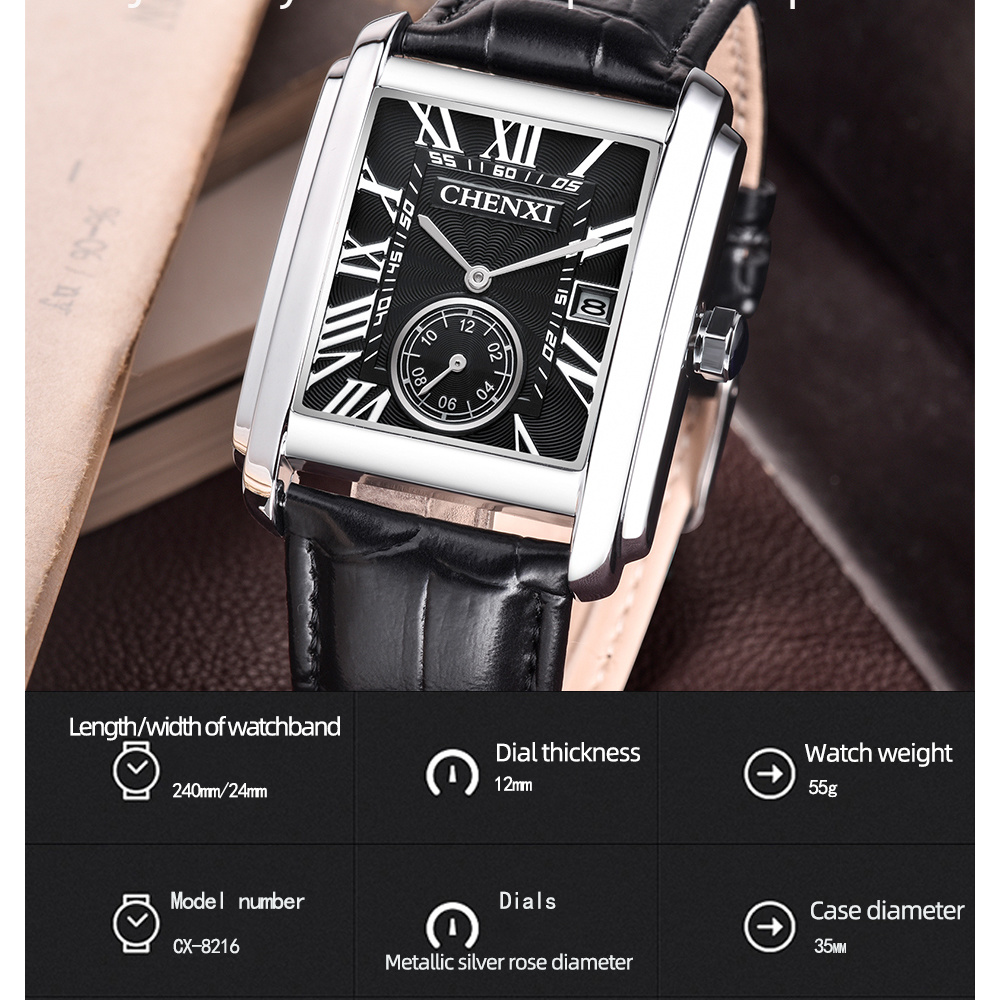 CHENXI 남성용 클래식 스퀘어 브라운 가죽 스트랩  - Luxury Watch Exhibition 리뷰 및 가격